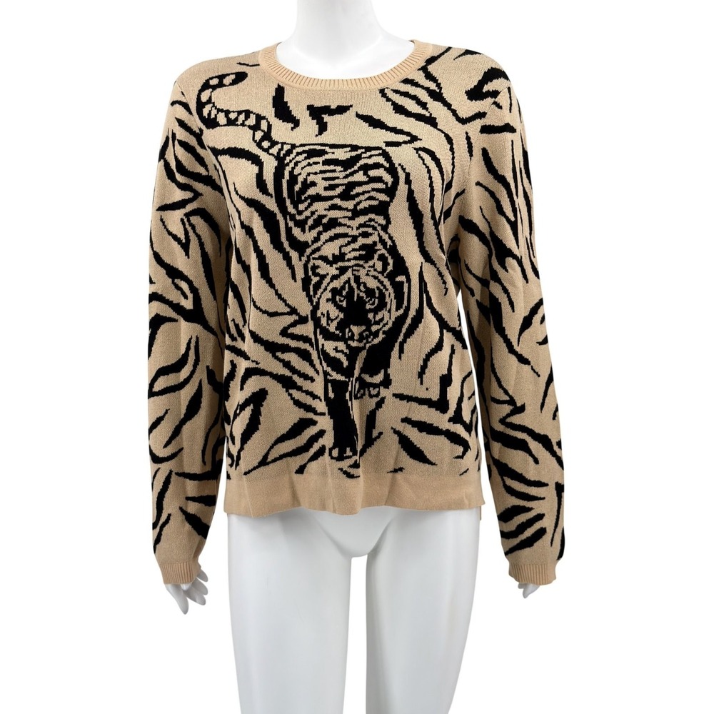 Tyler Boe Sweater Womens Medium Tan Tiger Knit Cool Weather Safari Autumn Preppy